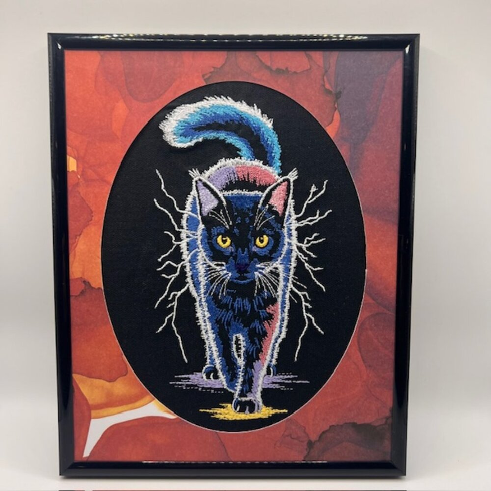 Homemade Electric Cat Framed Embroidery Art